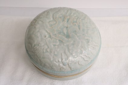 Large light celadon covered box