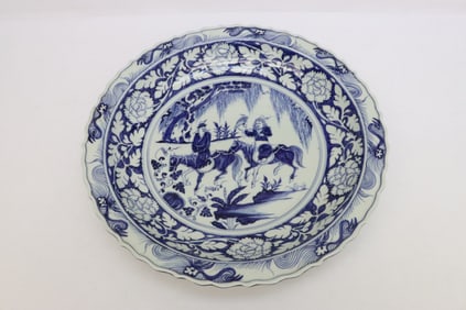 A massive blue and white porcelain charger