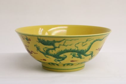 Chinese yellow background doucai porcelain bowl