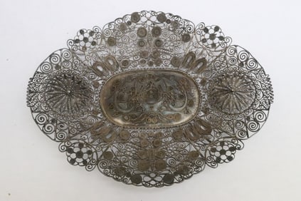 Antique Chinese silver ornate plate w/ maker's mark