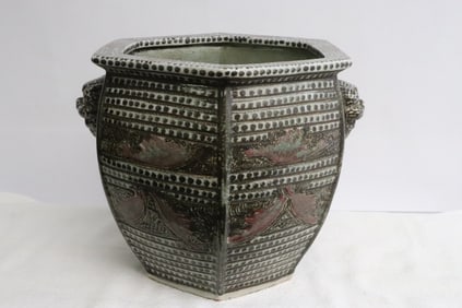 A hexagonal porcelain planter