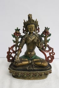 Polychrome bronze sculpture of deity