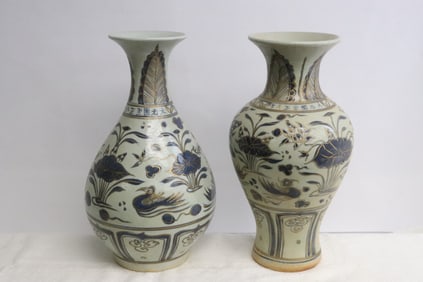 2 Chinese blue and white porcelain vases