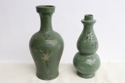 2 Korean celadon vases