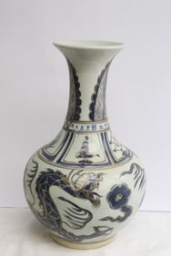 A large blue and white porcelain vase