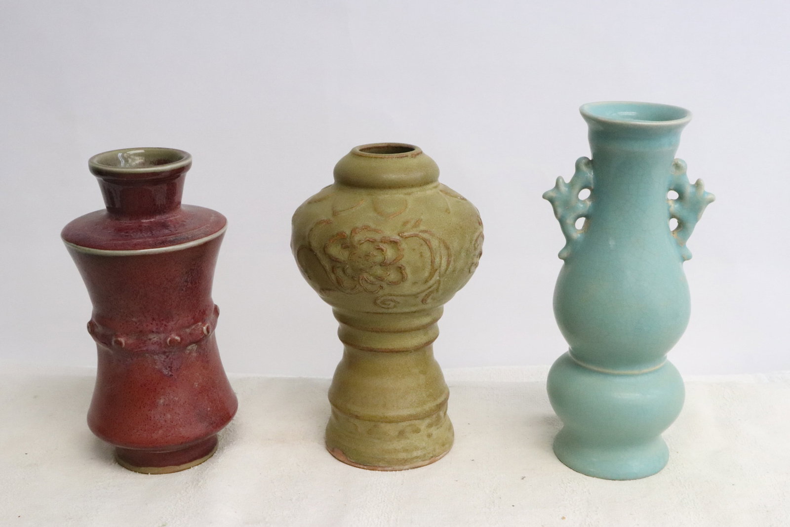 3 porcelain vases: 3 porcelain vases, 8.3"x4.15"dia - 9.35"x4.35"x3.6"