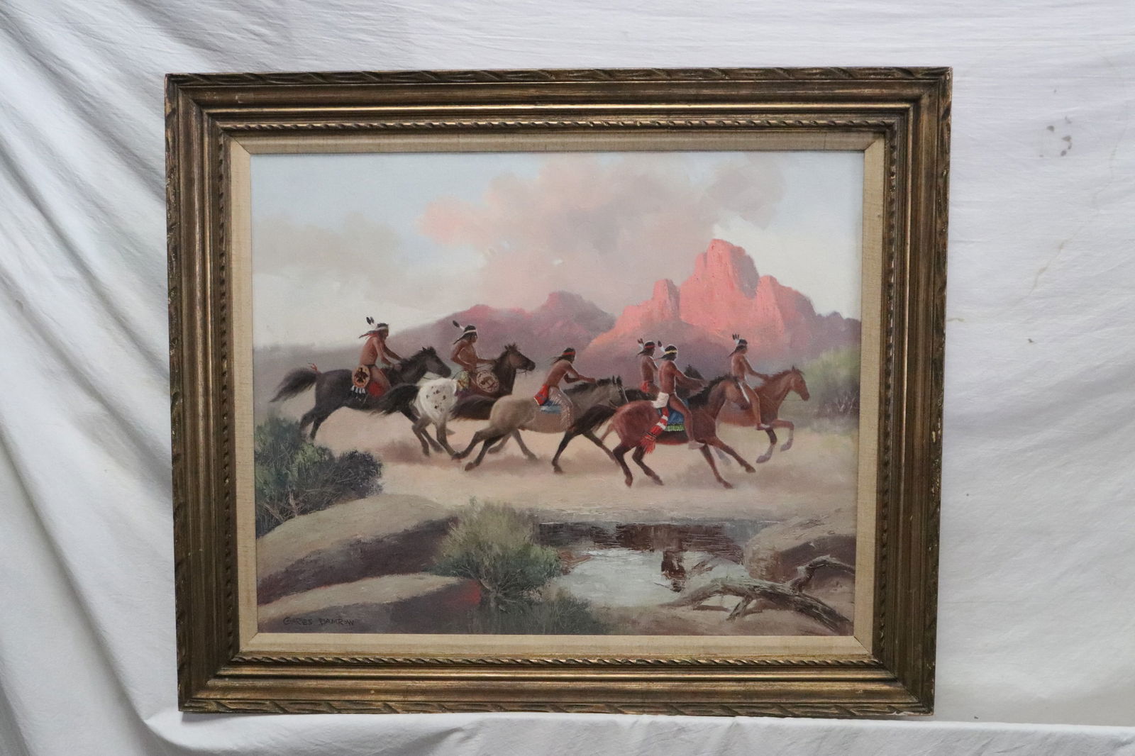 Oil on canvas "Indian warriors" by Charles Damrow (1 of 9)