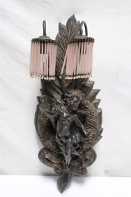 Large resin wall light w/ angel motif decoration