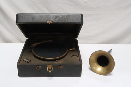Vintage phonograph, and a horn