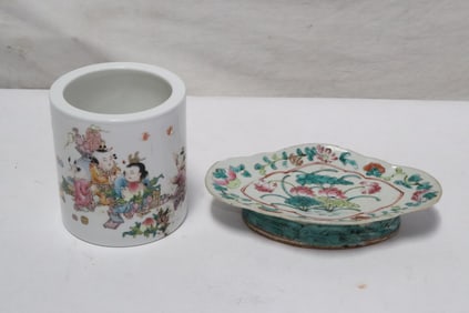 2 Chinese famille rose porcelain pieces