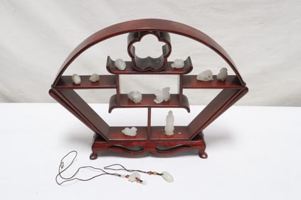 rosewood table display shelf w/ Peking glass ornaments