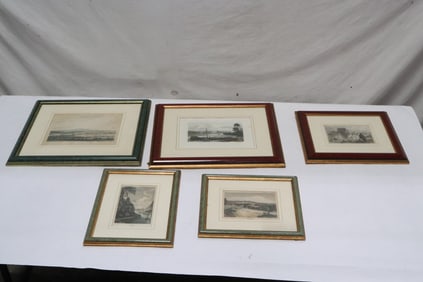 5 antique etchings in color