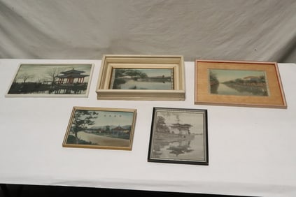 5 framed embroidery style panels