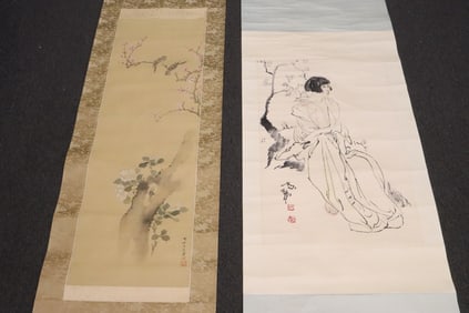2 Chinese watercolor scrolls, minor water stains