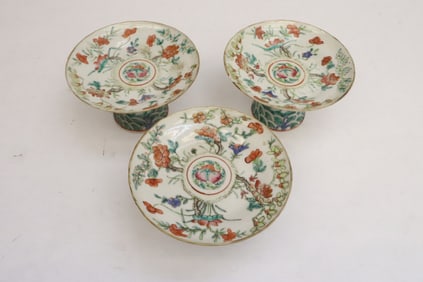 3 Chinese late 19th c. porcelain stem plates
