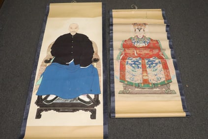 2 Chinese watercolor scrolls "portrait"