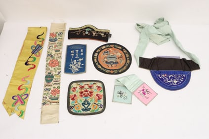 8 Chinese vintage embroidery items