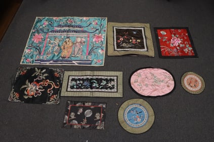9 piece Chinese embroidery panels