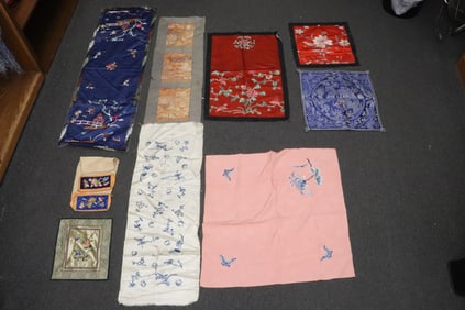 9 piece Chinese embroidery panels