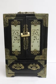 Chinese jewelry chest decorated w/ jade like stone