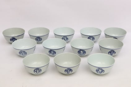 12 Chinese blue and white bowls