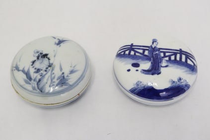 2 Chinese blue and white porcelain ink boxes