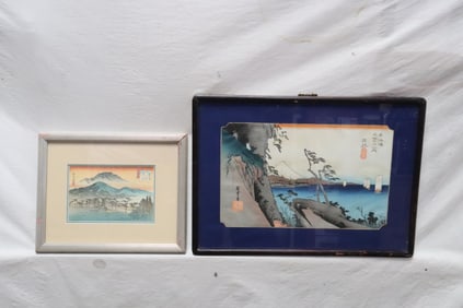 2 framed Japanese w/b prints by Hiroshige