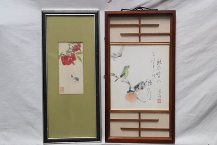 2 Chinese antique framed watercolor paintings