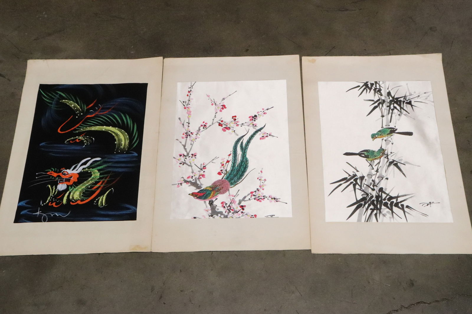 3 Chinese embroidery on watercolor/ pastel panels (1 of 10)