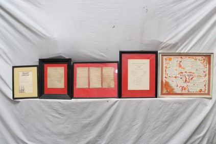 5 vintage framed restaurant menu & theater program