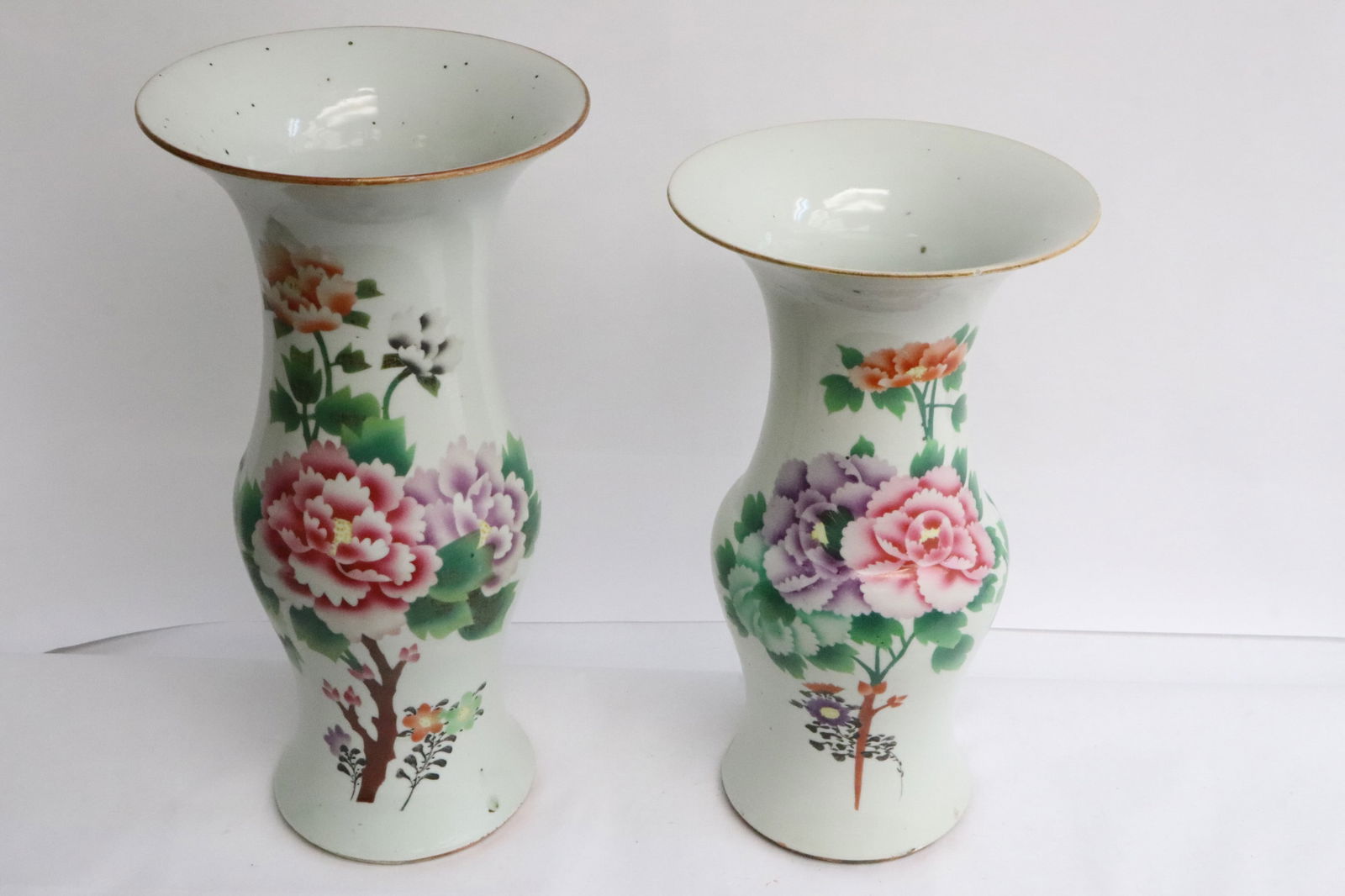 Pair fine famille rose porcelain trumpet vases (1 of 12)