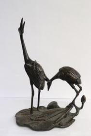 Bronze sculpture of crane group