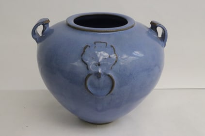 A blue glazed porcelain handled censer