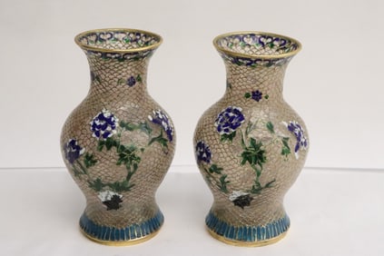 Pair Chinese plique a jour vases