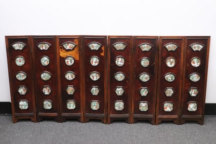 Chinese 8-panel table top screen w/ mini. porcelain plaques