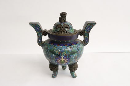 Chinese cloisonne tripod censer