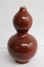 Chinese red glazed porcelain gourd shape vase