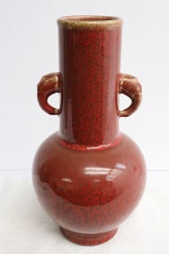 Chinese red on red porcelain handled vase
