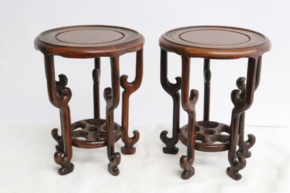 Pair table top pedestal wood stands