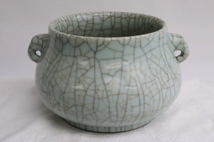 Large Chinese crackleware porcelain handled censer