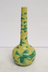 Chinese green on yellow porcelain bottle vase