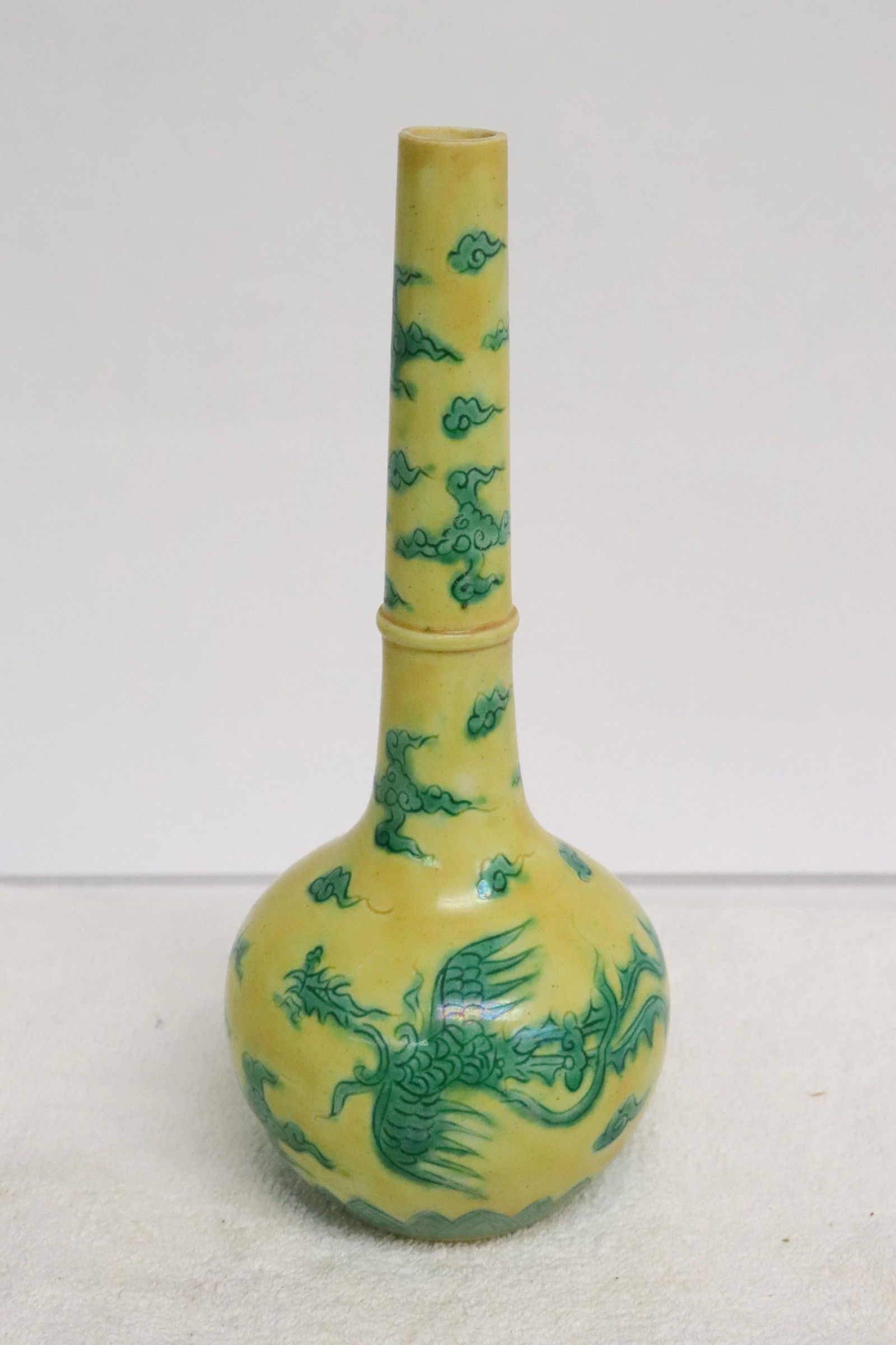 Chinese green on yellow porcelain bottle vase (1 of 8)