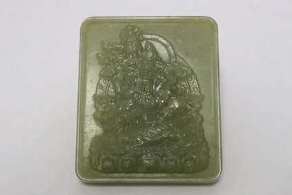 Chinese large celadon jade carved plaque