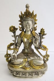 Chinese parcel gilt bronze sculpture of deity