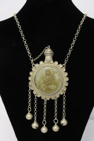 White bronze scent bottle with stone inset