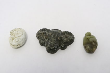 3 jade like stone carved ornaments