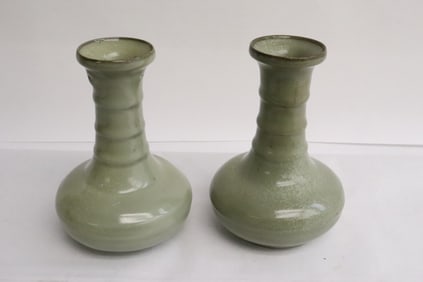 2 light celadon porcelain vases