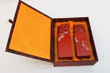 Pair chicken blood style stone carved seals