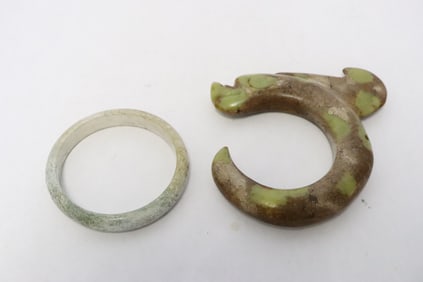 2 jade like stone carved ornaments