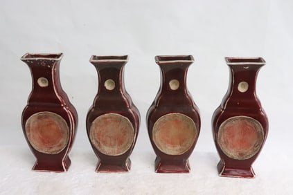 4 Chinese red glazed wall pockets